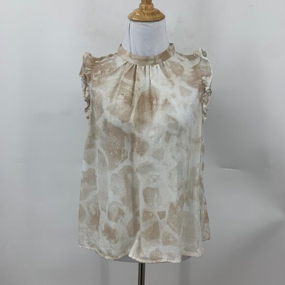 Cloth & Stone Flutter Sleeve Blouse M Medium Anthropologie High Neck Back Button - Picture 2 of 12